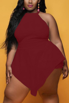 Wine Red Sexy Fashion Sleeveless Plus Size Romper