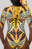 Multicolor Totem Print Hollowed-out One-piece Swimwears