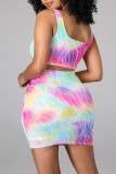 Colour Fashion Sexy Print Vests U Neck Sleeveless Two Pieces