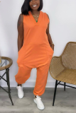 Apricot Casual Solid Patchwork V Neck Straight Jumpsuits