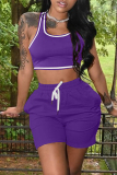 Purple Casual Sportswear Solid Vests U Neck Sleeveless Two Pieces