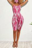Red Sexy Print Patchwork Spaghetti Strap Skinny Rompers