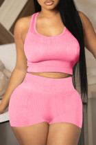 Pink Casual Solid Basic U Neck Sleeveless Two Pieces