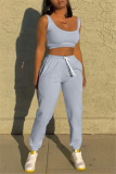 Grey Casual Sportswear Solid Vests Pants U Neck Sleeveless Two Pieces