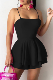 Black Sexy Casual Solid Backless Spaghetti Strap Sleeveless Dress