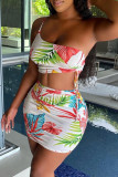 White Fashion Sexy Print Backless One Shoulder Sleeveless Two Pieces