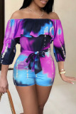 White Fashion Sexy Print Patchwork stringy selvedge Half Sleeve one word collar Rompers