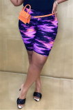Black Purple Fashion Casual Print Basic Asymmetrical Regular High Waist Shorts