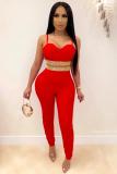 Red adult Sexy Fashion Two Piece Suits Patchwork diamonds Solid pencil Sleeveless