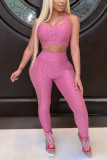 Pink Fashion Casual Sportswear Sleeveless U Neck Spaghetti Strap Short Solid Two Pieces