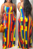 Colour Sexy Casual Plus Size Print Backless Spaghetti Strap Sleeveless Dress