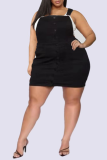 Black Casual Solid Patchwork Pencil Skirt Plus Size Dresses