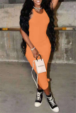 Orange Fashion Casual Solid Basic O Neck Vest Dress