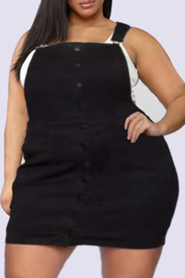 Black Casual Solid Patchwork Pencil Skirt Plus Size Dresses