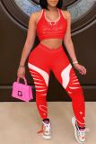 Red Casual Sportswear Letter Print Vests Pants U Neck Sleeveless Two Pieces