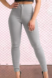 Grey Street Solid Zipper Skinny Mid Waist Pencil Solid Color Bottoms
