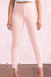 Pink Street Solid Zipper Skinny Mid Waist Pencil Solid Color Bottoms