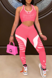 Pink Casual Sportswear Letter Print Vests Pants U Neck Sleeveless Two Pieces