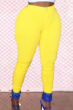 Yellow Street Solid Zipper Skinny Mid Waist Pencil Solid Color Bottoms
