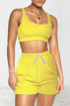 Yellow Celebrities Solid Split Joint U Neck Sleeveless Two Pieces