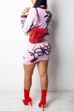 Pink Fashion Casual Letter Print Cardigan Long Sleeve Three-piece Set