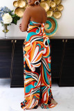White Sexy Casual Print Backless Strapless Regular Jumpsuits