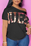 Pink Casual Print Sequins O Neck T-Shirts
