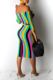 Multicolor Sexy Print Hollowed Out Off the Shoulder Pencil Skirt Dresses
