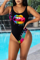 Black Sexy Print Split Joint Swimwears