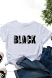 White Black Casual Print Split Joint O Neck T-Shirts