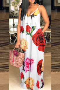 White Sexy Print Patchwork Spaghetti Strap Straight Dresses