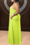 Fluorescent Green Casual Solid Patchwork Spaghetti Strap Straight Dresses
