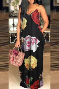 Black Sexy Print Patchwork Spaghetti Strap Straight Dresses