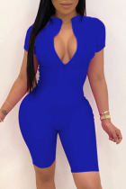 Blue Fashion Celebrities adult Ma'am O Neck Solid Plus Size