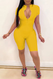 Yellow Fashion Celebrities adult Ma'am O Neck Solid Plus Size