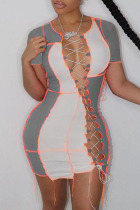 Grey Sexy Solid Bandage Hollowed Out O Neck A Line Dresses