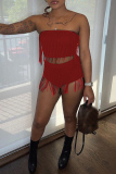 Red Fashion Sexy Solid Tassel Backless Swimwears
