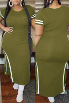 Army Green Fashion Casual O Neck Patchwork Plus Size