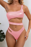 Pink Fashion Sexy Solid Hollowed Out Backless Swimwears