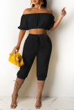 Black Casual Solid Patchwork Strapless Sleeveless Two Pieces