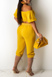 Yellow Casual Solid Split Joint Strapless Sleeveless Two Pieces