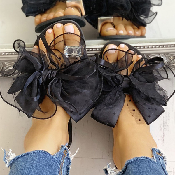 Black Fashion Daily With Bow Opend Comfortable Shoes