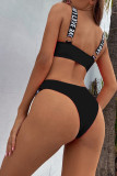 Rose Red Fashion Sexy Patchwork Backless Swimwears