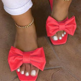 White Fashion Casual Solid Color With Bow Square Comfortable Slippers