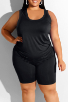 Black Casual Solid Basic U Neck Plus Size Two Pieces