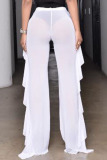 White Sexy Solid See-through Straight High Waist Straight Solid Color Bottoms