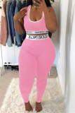 Pink Casual Sportswear Print Vests Pants U Neck Sleeveless Two Pieces