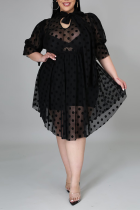 Black Sexy Dot Split Joint Half A Turtleneck Cake Skirt Plus Size Dresses