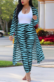 Black And White Fashion Casual Zebra Print Long Sleeve Two-Piece Suit