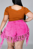 Rose Red Fashion Casual Solid Tassel Plus Size Jeans